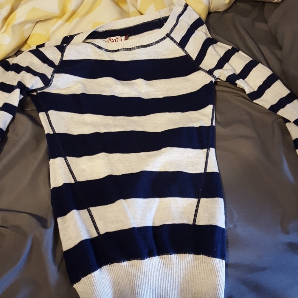 Navy blue and off white stripes sweater